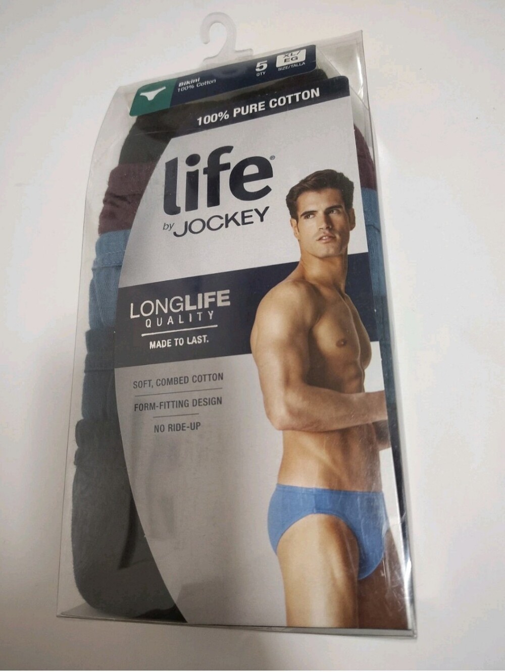 Rare Jockey Life 100% Cotton Men's Bikini Undewear Assorted Colors -5Pk -Size XL